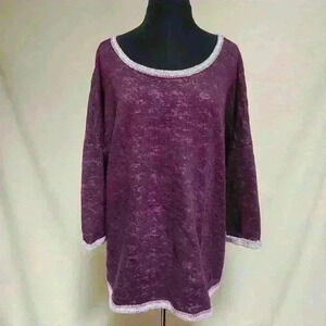 Gloria Vanderbilt Sport L Charlie Pullover Purple Knit Athleisure Long‎ Sleeve